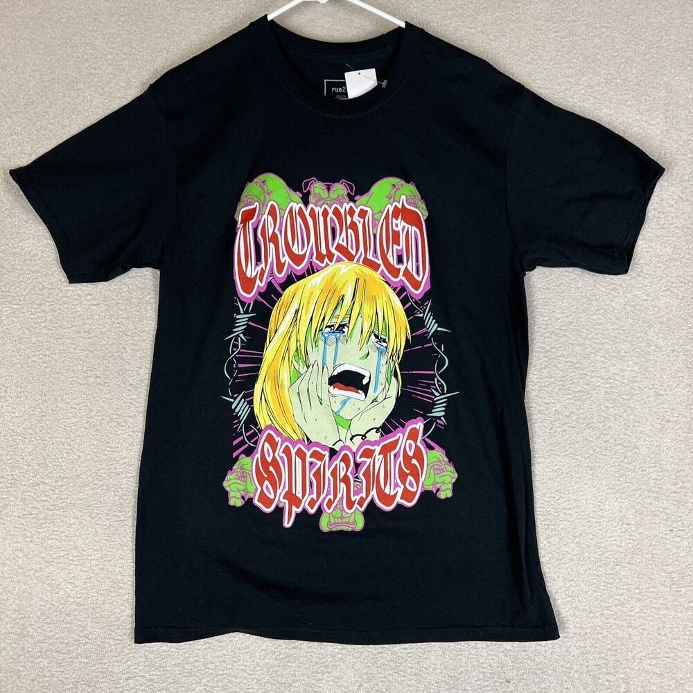 Rue 21 Adult Troubled Spirts Men’s T-Shirt Size Medium Black 100% Cotton New